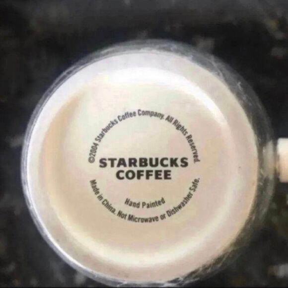 Starbucks 2004 Hand Painted Metallic Silver Ivory Off White Coffee Cup Mug 14 oz - Picture 3 of 4